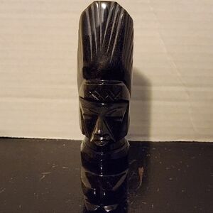 Black Obsidian Gold Sheen Hand Carved Aztec Mayan Figurine Good Condition VGT